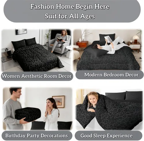 Vista 3 de Castle Fairy Juego de edredón con estampado de leopardo, 2 piezas, estampado de guepardo, gris y negro, para mujer, decoración de habitación