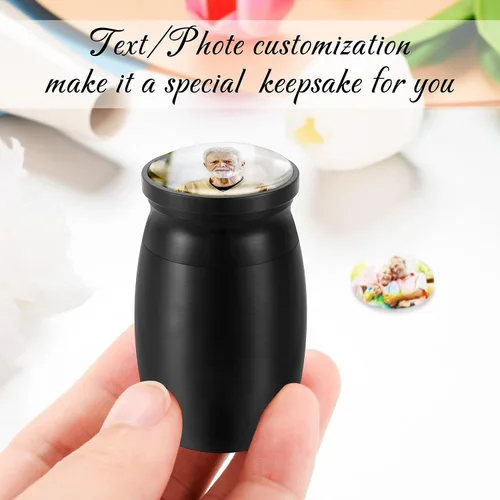 Vista 3 de Urnas pequeñas personalizadas para cenizas humanas, mini urnas de cremación para cenizas de aluminio, soporte para cenizas de aluminio, resistente