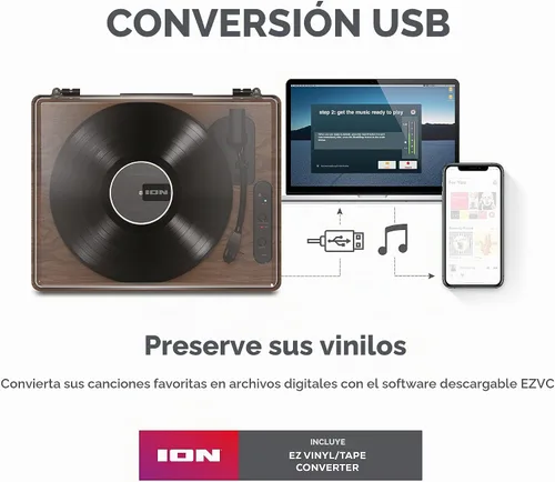 Vista 6 de ION Luxe LP - Reproductor de discos de vinilo Bluetooth con altavoces