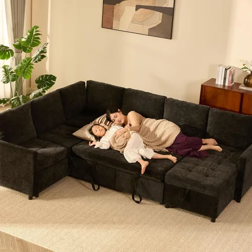 Vista 6 de Sofá cama modular de 107 pulgadas, juego de piezas modulares con cama extraíble, sofá modular en forma de U con almacenamiento, sofás de asiento