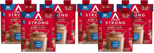 Vista 8 de Atkins - Batido Fuerte de Alta Proteína, Sabor Café Laté, 30g de Proteína, 7g de Fibra Prebiótica, Apoyo para la Salud Muscular y del Intestino