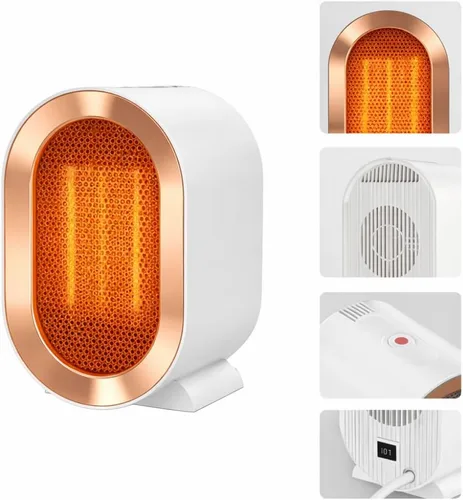 Vista 4 de ME JO Mini calentador eléctrico retro blanco Ligero con enchufe de Estados Unidos Calentador de cerámica de 1200 W de calentamiento rápido
