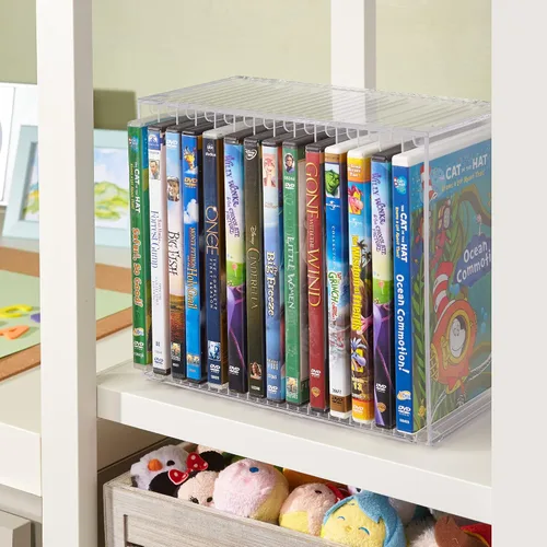 Vista 4 de STORi Stackable Clear Plastic DVD Organizer with Rubber Feet Rectangular Holder Perfect for Theater Room Holds up to 14 Standard DVD Cases