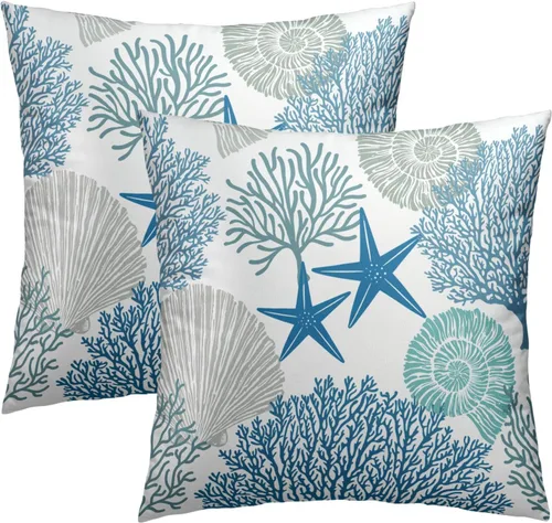 Vista 61 de Fundas de cojín decorativas con temática de verano náutica costera de 12 x 12 pulgadas, juego de 2 fundas de cojín de color aguamarina azul verdoso