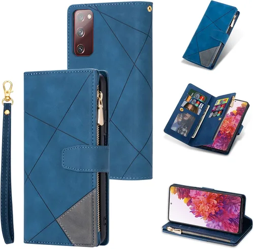 Vista 21 de UEEBAI Funda tipo cartera para Samsung Galaxy S20 FE 5G, Retro 9 ranuras para tarjetero, bolsillo con cremallera, cierre magnético, función atril