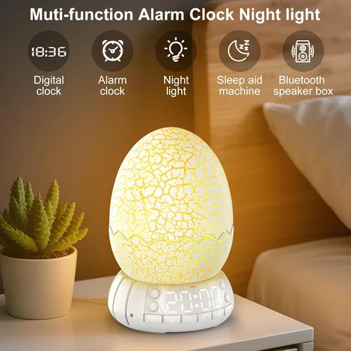 Vista 2 de Reloj Digital Huevo de Dragón de 2da Generación Despertador Ok para Despertar con Luz Nocturna / 20 Canciones de Cuna Ruido Blanco/Altavoz