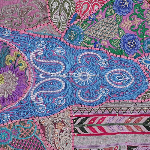 Vista 5 de Cojín de suelo bohemio indio, grande, color rosa bebé, 32 pulgadas, para yoga, reposapiés, decoración del hogar, bordado, vintage, algodón, redondo