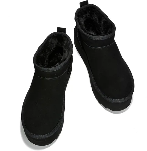 Vista 7 de Project Cloud Botines de cuero 100% genuino para mujer botas de plataforma Negro