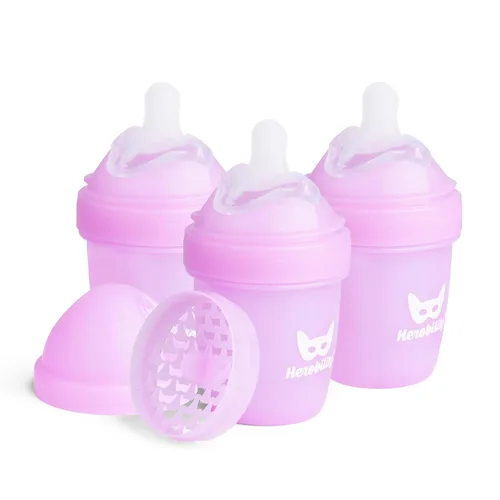 Vista 22 de Herobility Botellas Anti-Cólico Dobles para Bebé – 5 fl oz/140ml – Paquete de 4 – Multicolor – Blanco, Gris, Rosa, Rosa de Hawthorn