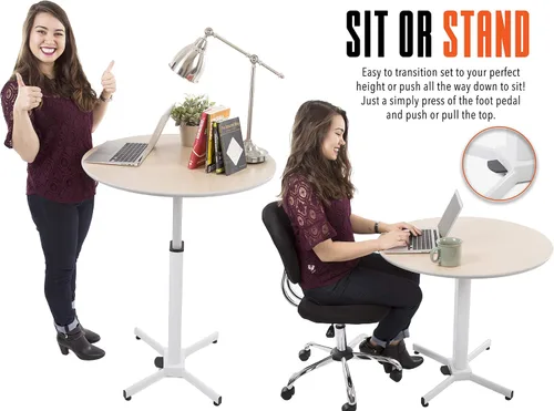 Vista 4 de Stand Steady Mesa redonda de altura ajustable, escritorio ergonómico para sentarse a pie, mesa auxiliar, mesa de cóctel de parte superior alta