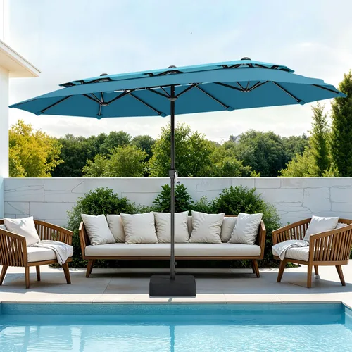 Vista 17 de PHI VILLA Sombrillas para patio al aire libre de 13 pies con base incluida, sombrilla rectangular de doble cara de 2 niveles para exteriores