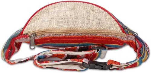 Vista 4 de Maha Bodhi - Riñonera para festivales de cáñamo estilo boho hippie cintura para correr riñonera diseño de rayas multicolor