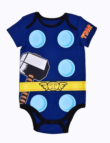 Vista 3 de Marvel Thor Boys Short Sleeve Bodysuit Costume with Cape and Cap Set for Newborn and Infant NavyRedGrey