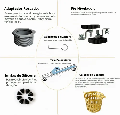 Vista 6 de Neodrain - Drenaje lineal de latón cepillado de 24 pulgadas con rejilla de patrón de ladrillo