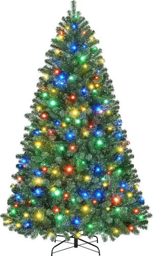 Vista 16 de Yaheetech - Árbol artificial de abeto preiluminado de 1.4 m con bisagras para árbol de Navidad con 150 luces LED multicolor y 324 puntas de rama