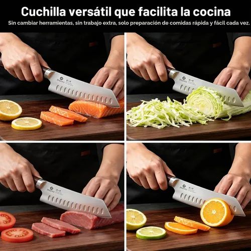 Vista 5 de imarku Cuchillo japonés Santoku de 7 pulgadas, 10Cr15CoMoV de 3 capas de Cuchillo de chef de cocina ultra afilado de alto carbono 59±2 HRC, afilado