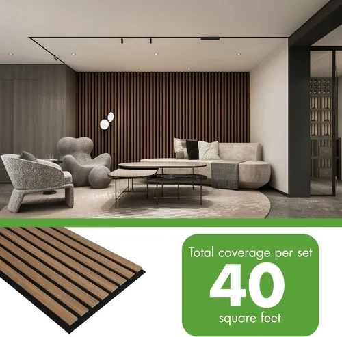 Vista 4 de Art3d Paquete de 4 paneles de listones de madera insonorizados de 12 x 24 pulgadas, paneles de pared acústicos de 8 pies cuadrados, paneles de pared