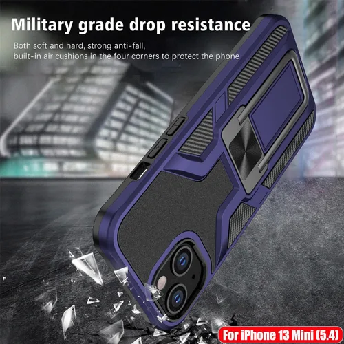 Vista 6 de Funda resistente para iPhone 13 Mini, resistente a los golpes, de grado militar, doble protección (TPU+PC), sólida y duradera, funda magnética