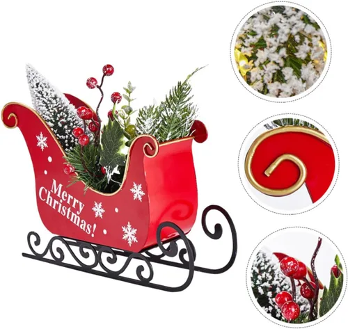 Vista 6 de IMIKEYA Decoración del hogar Trineo de Navidad Adornos de centro de mesa de Navidad Decoraciones de hierro forjado