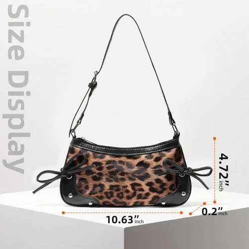 Vista 2 de Fashionable Genuine Leather Crossbody Bag, Leopard Print Shoulder Purse, Vintage Chic for Various Occasions