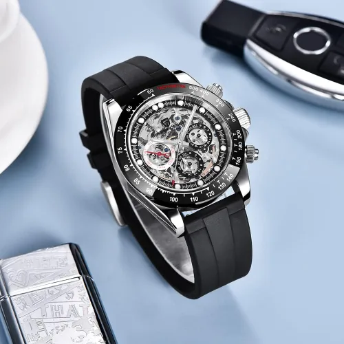 Vista 4 de RollsTimi Pagani Design - Relojes automáticos para hombre, diseño de diamante, arco iris, mecánico, impermeable, acero inoxidable, cronógrafo