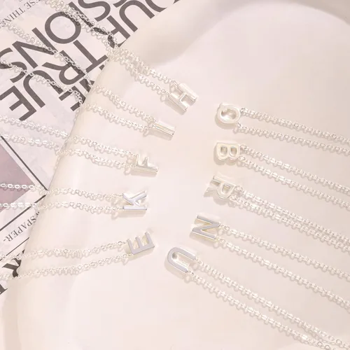 Vista 8 de Collares con iniciales para mujer, delicado collar de letra plateada con nombre personalizado con monograma, collar simple y lindo con inicial