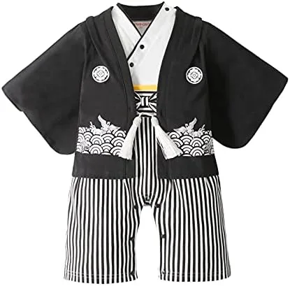 Vista 3 de Traje de kimono para bebé, traje japonés, trajes de algodón samurái para bebés