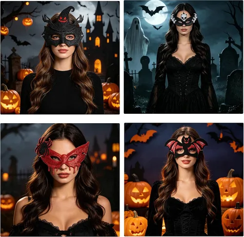 Vista 8 de Halloween Glitter Masquerade Eye Mask (5PCS)