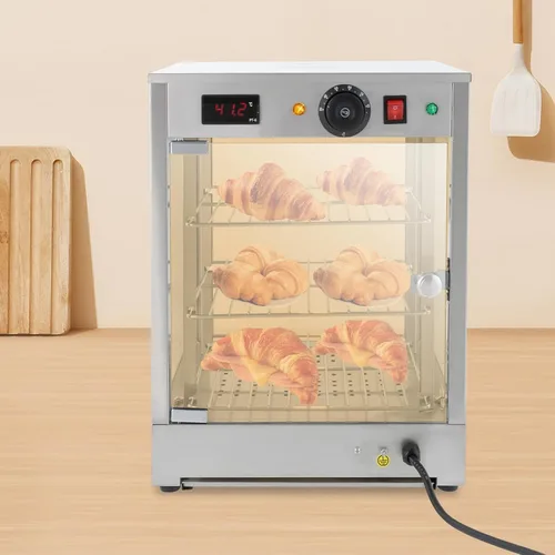 Vista 3 de Calentador de pizza de 3 niveles, calentador eléctrico de alimentos comercial con iluminación estantes extraíbles para encimera, calentador