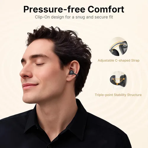 Vista 2 de EarFun Auriculares abiertos con clip, auriculares inalámbricos con clip, comodidad adaptable con ajuste seguro, Bluetooth 6.0, LDAC, audio de alta