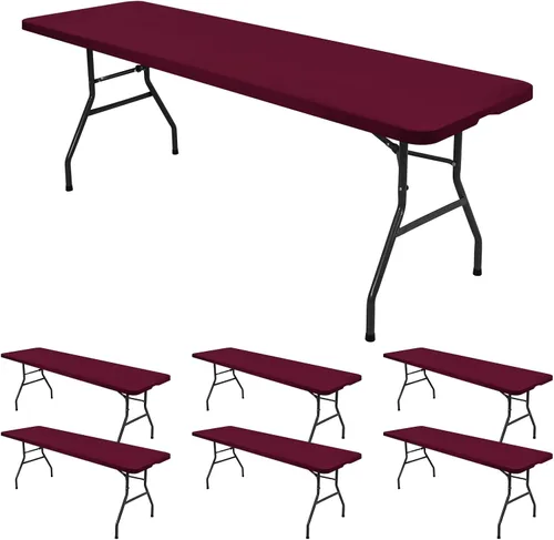 Vista 39 de 6 Pack de Manteles Ajustados para Mesas Rectangulares de 8 Pies, Cubierta de Mesa Aqua Azul Elástica para Picnic al Aire Libre, Paños de Mesa