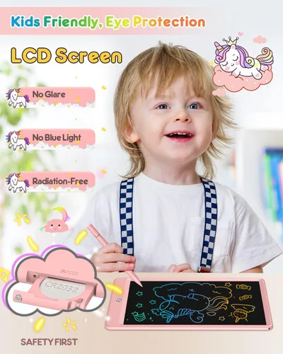 Vista 2 de FLUESTON Tableta de escritura LCD para niños, tablero de garabatos de 10 pulgadas, almohadilla de dibujo colorida para niños pequeños, juguetes Rosa
