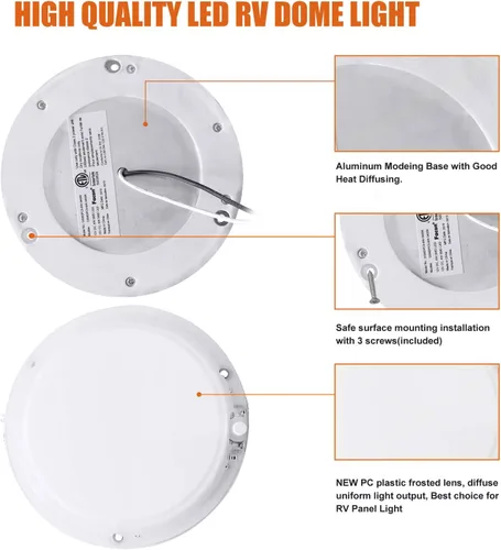 Vista 4 de Facon luz LED de techo de 12 vatios para RV con interruptor para casa rodante, rámper, botes, de 5 pulgadas