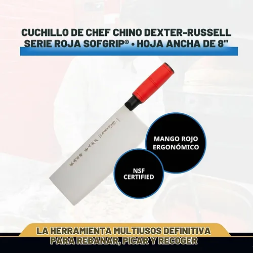 Vista 2 de Dexter -Russell - Cuchillo chino de chef de 8 x 3¼ pulgadas SG5888 Hoja de acero de alto carbono Mango ergonómico rojo SOFGRIP Resistente a