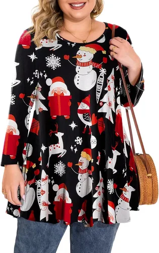 Vista 21 de BELAROI Blusas tipo túnica de manga 3/4 para mujer, talla grande, cómoda para usar con leggings, estilo casual 5-Winered