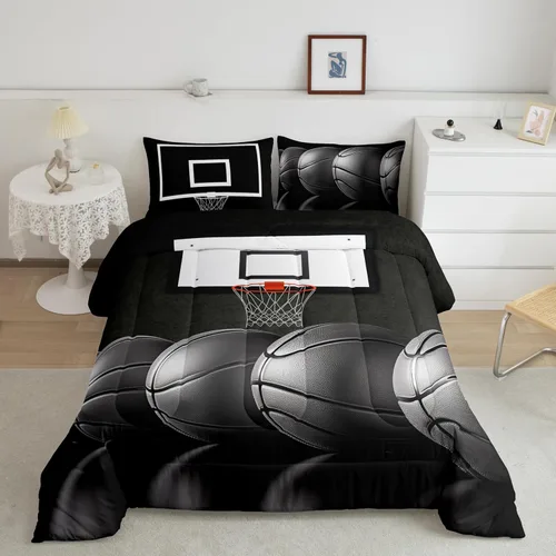 Vista 195 de Juego de ropa de cama de baloncesto para niños y adolescentes, juego de edredón deportivo para niños, tamaño matrimonial, suave, ligero, decoración
