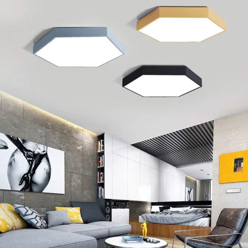 Vista 4 de Moderna iluminación hexagonal de acrílico empotrado, luces de techo LED macarrón, luz de tres tonos, luz empotrada, luz de techo LED de montaje
