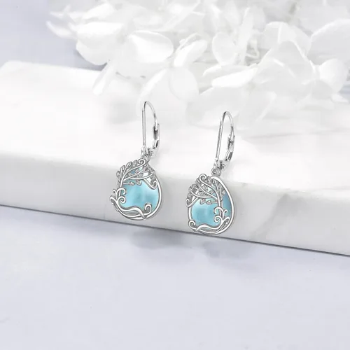 Vista 167 de Aretes colgantes con forma de lágrima de filigrana de piedra lunar de plata de ley 925 con cierre de palanca para mujer, regalos de joyería