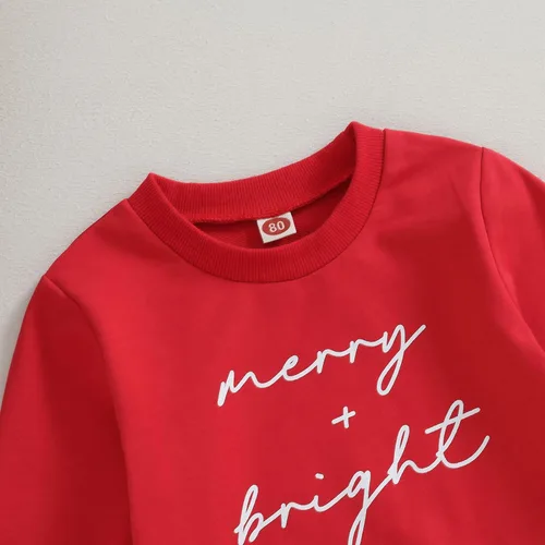 Vista 4 de Conjunto de sudadera de manga larga con estampado de letras y pantalones acampanados a rayas, ropa de invierno