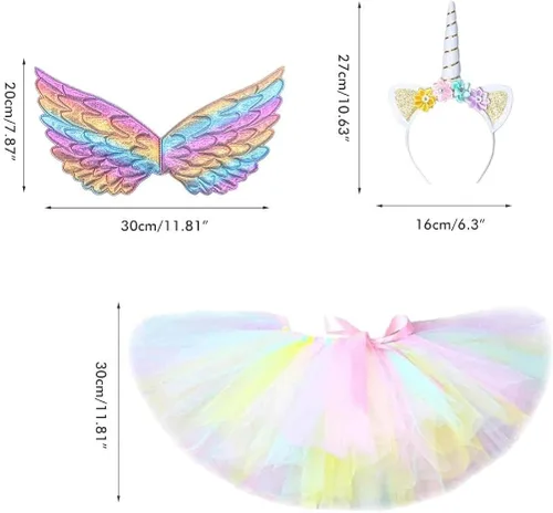 Vista 2 de Enfudid Disfraz de unicornio de princesa para niñas pequeñas, los disfraces de unicornio incluyen falda de malla, diadema de unicornio y ala de ángel