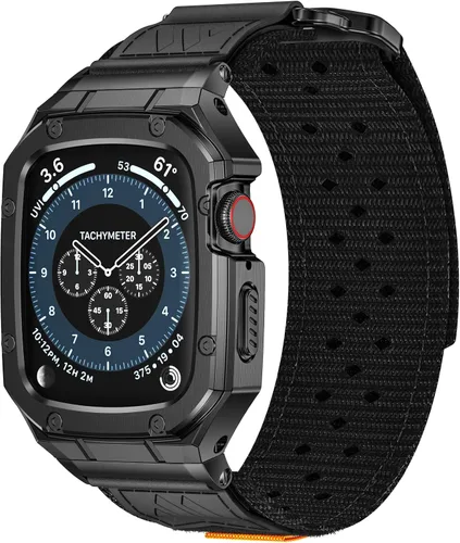 Vista 9 de BAITEYOU Correa con Funda Compatible con Apple Watch Series 6 5 4 SE 3 2 1 44mm 42mm, Correa de Nylon con Funda Resistente de Acero Inoxidable