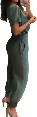 Vista 2 de Vrtige Conjunto de 2 piezas para mujer con camiseta de manga corta y pantalones rectos de cintura alta