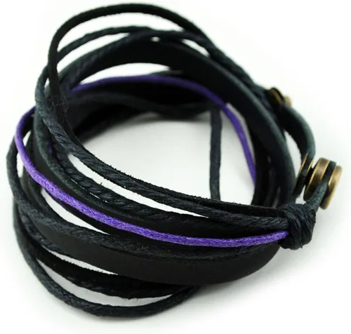 Vista 2 de Pulsera de piel auténtica para hombre y mujer, multicapa, ajustable, con cuerda multicolor