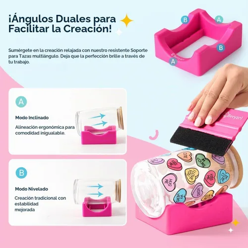 Vista 2 de Cuna de silicona para tazas, cuna para vasos con espátula de fieltro, uso para aplicar calcomanías UV DTF / calcomanías de vinilo para vasos