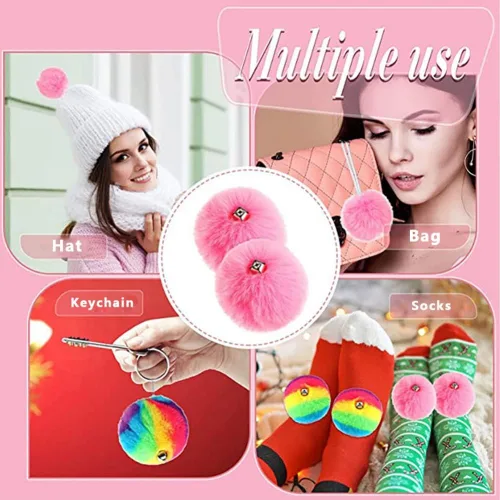 Vista 4 de HOMU 2 pompones de patín con pompones de piel sintética para niñas y mujeres, con cascabeles y rodillos, con pompones y pompones de piel sintética