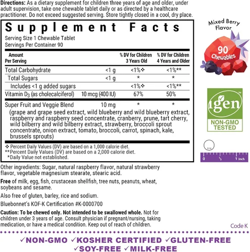 Vista 2 de Bluebonnet Nutrition Rainforest Animalz - Tableta masticable de vitamina D3 de 400 UI, sin soja, lácteos y gluten, sin OMG, certificado Kosher, apto