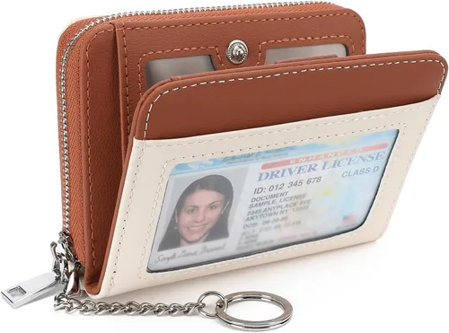 Vista 9 de GAEKEAO Billetera de cuero para mujer con bloqueo RFID, tarjetero compacto, pequeño, con ventana para identificación, bolsillo con cremallera
