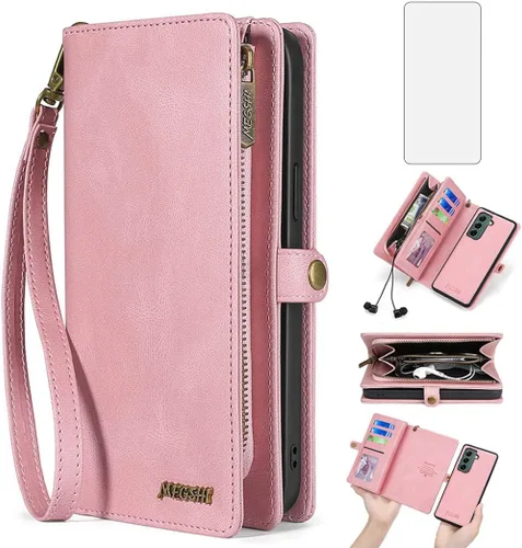 Vista 9 de Asuwish Funda de teléfono para Samsung Galaxy S22 Plus S22+ 5G con cremallera, funda desmontable con protector de pantalla y tarjetero de cuero