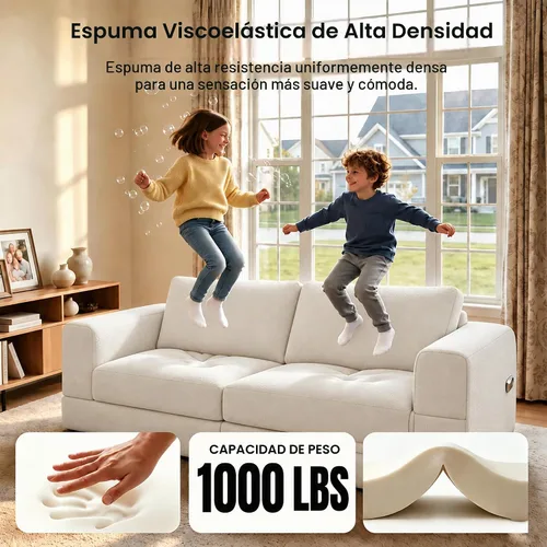 Vista 5 de Sofá Seccional Modular Cloud, Combinación DIY Sofá Modular para Sala de Estar, Sofás de Asiento de Amor de Tela Tejida Única con 2 Almohadas, Sofá