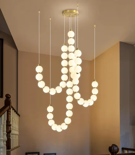 Vista 17 de Candelabros modernos LED regulables, bolas de acrílico, iluminación colgante de techo para sala de estar, comedor, dormitorio, luces colgantes